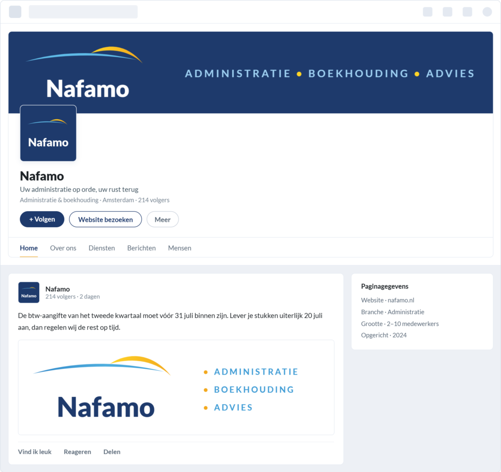 Huisstijl van Nafamo, doorgetrokken naar social media