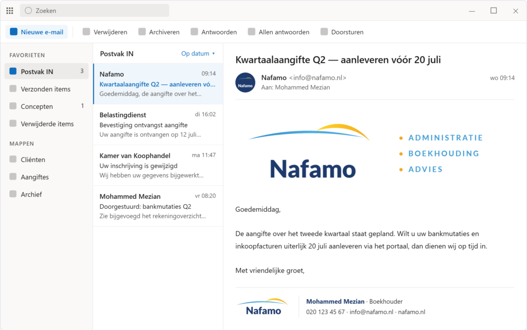 E-mailhandtekening van Nafamo